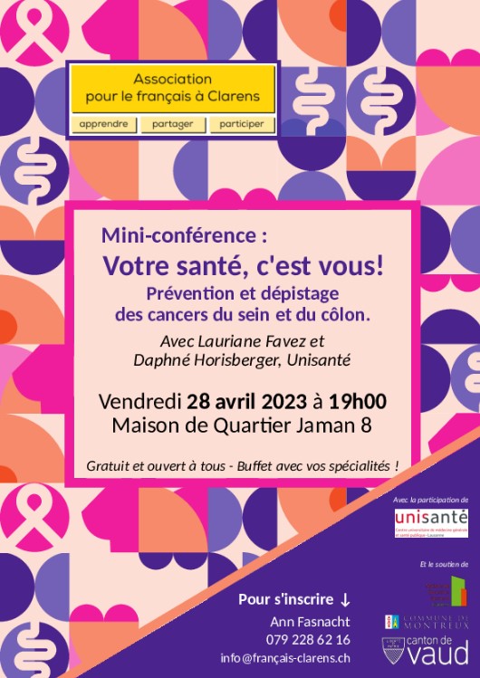 Une mini-conférence organisée à Clarens sur le dépistage des cancers du sein et du côlon